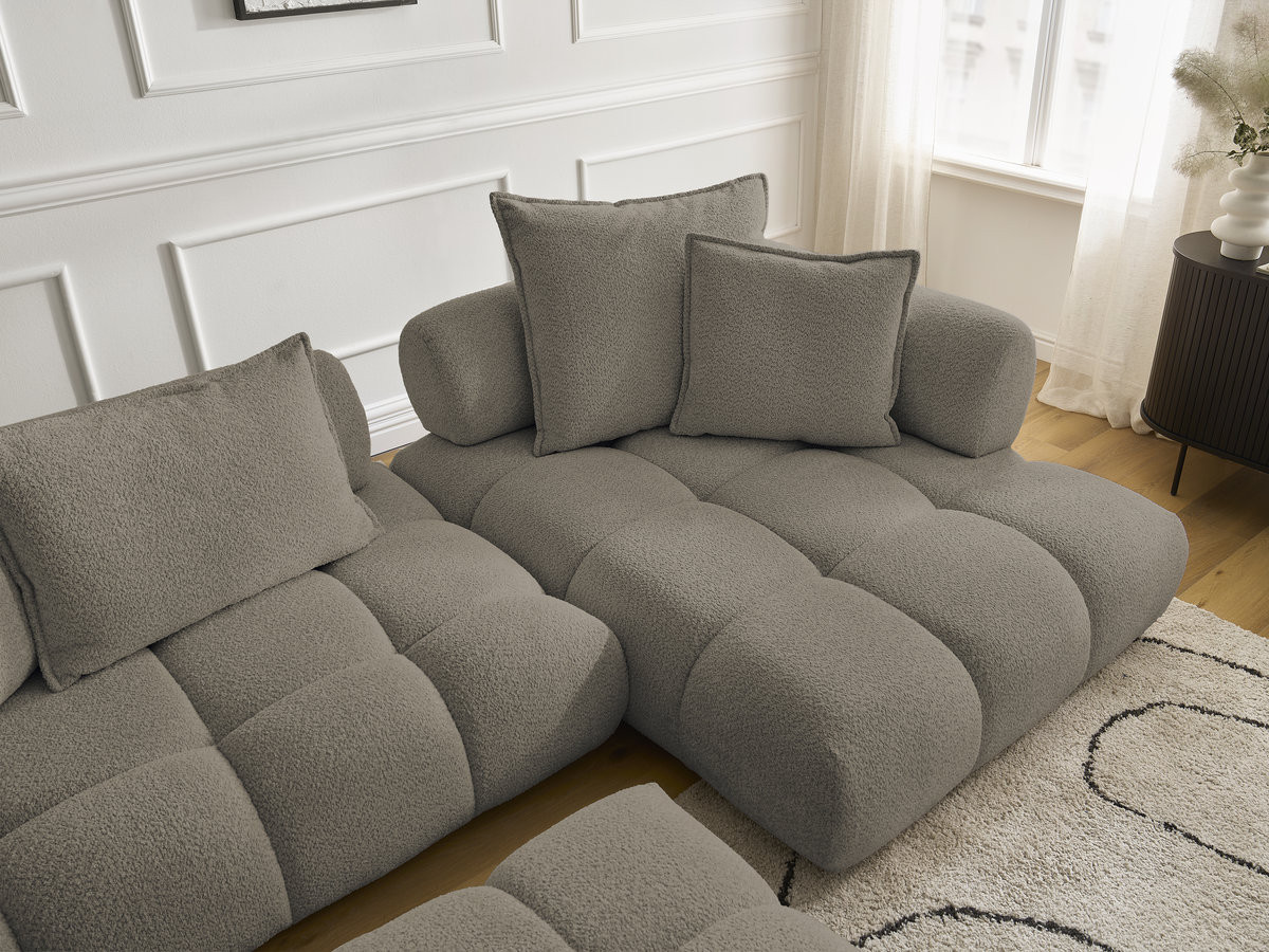 Bobochic Alya Ecksofa mit Pouf Bouclé-Stoff Taupe Ecke rechts