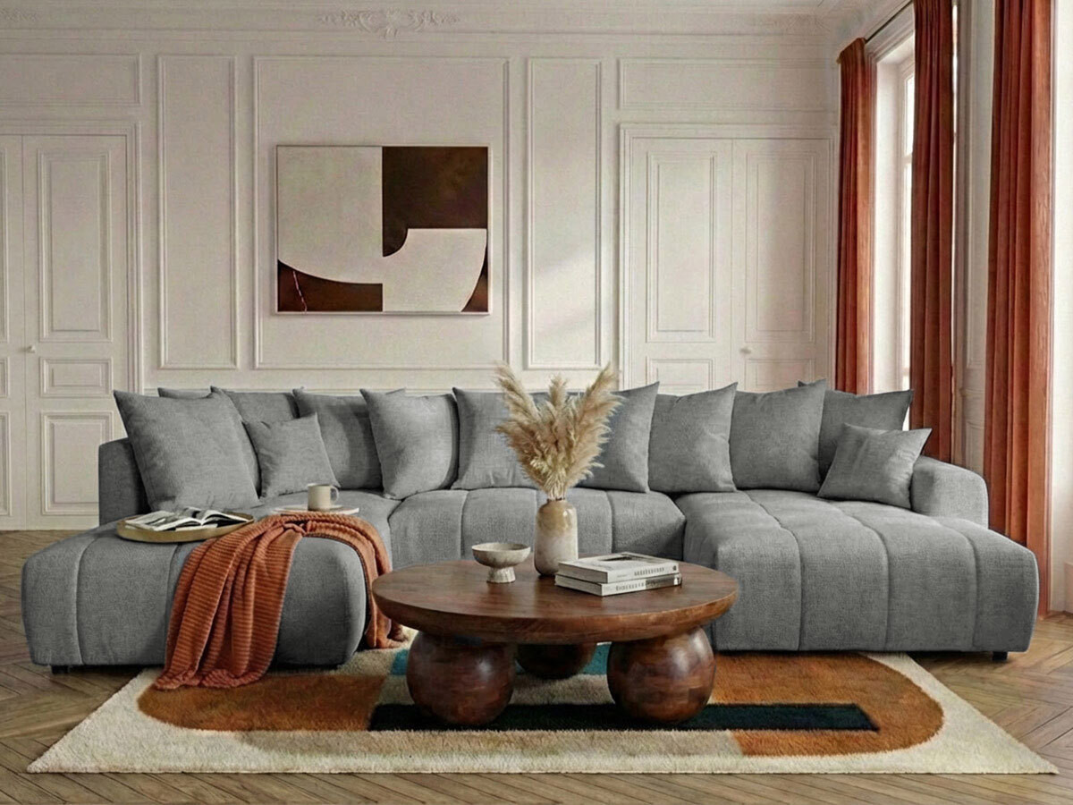 Bobochic Roxelane Wohnlandschaft Melange-Stoff Hellgrau Ecke rechts
