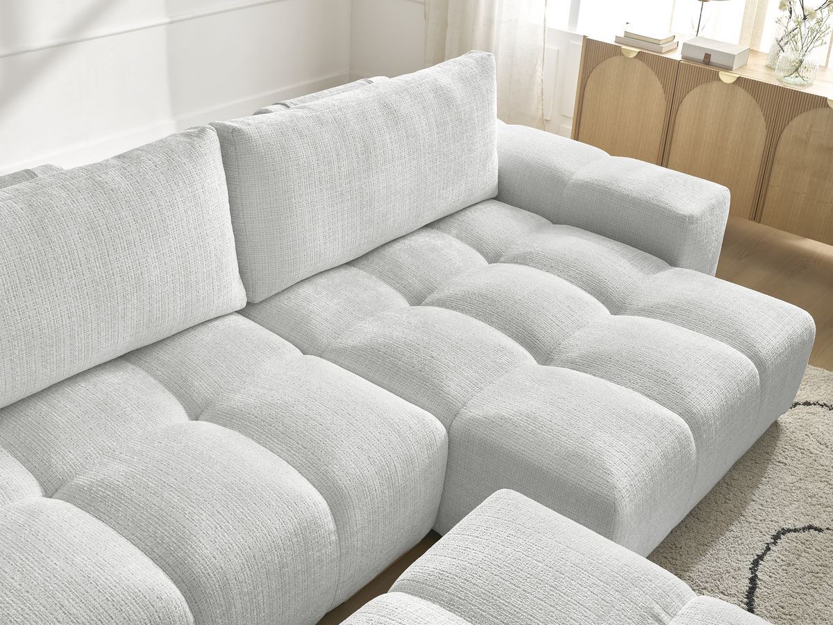 Bobochic Anakin Ecksofa mit Pouf, 2 Kissen Strukturstoff Hellgrau