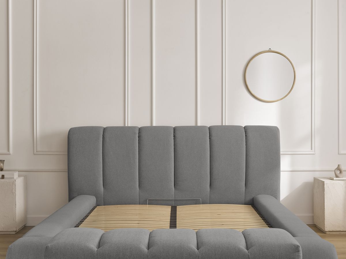 Bobochic Denali Polsterbett mit Bettkasten mit Bettbank Stoff Dunkelgrau, Liegefläche 160 × 200 cm