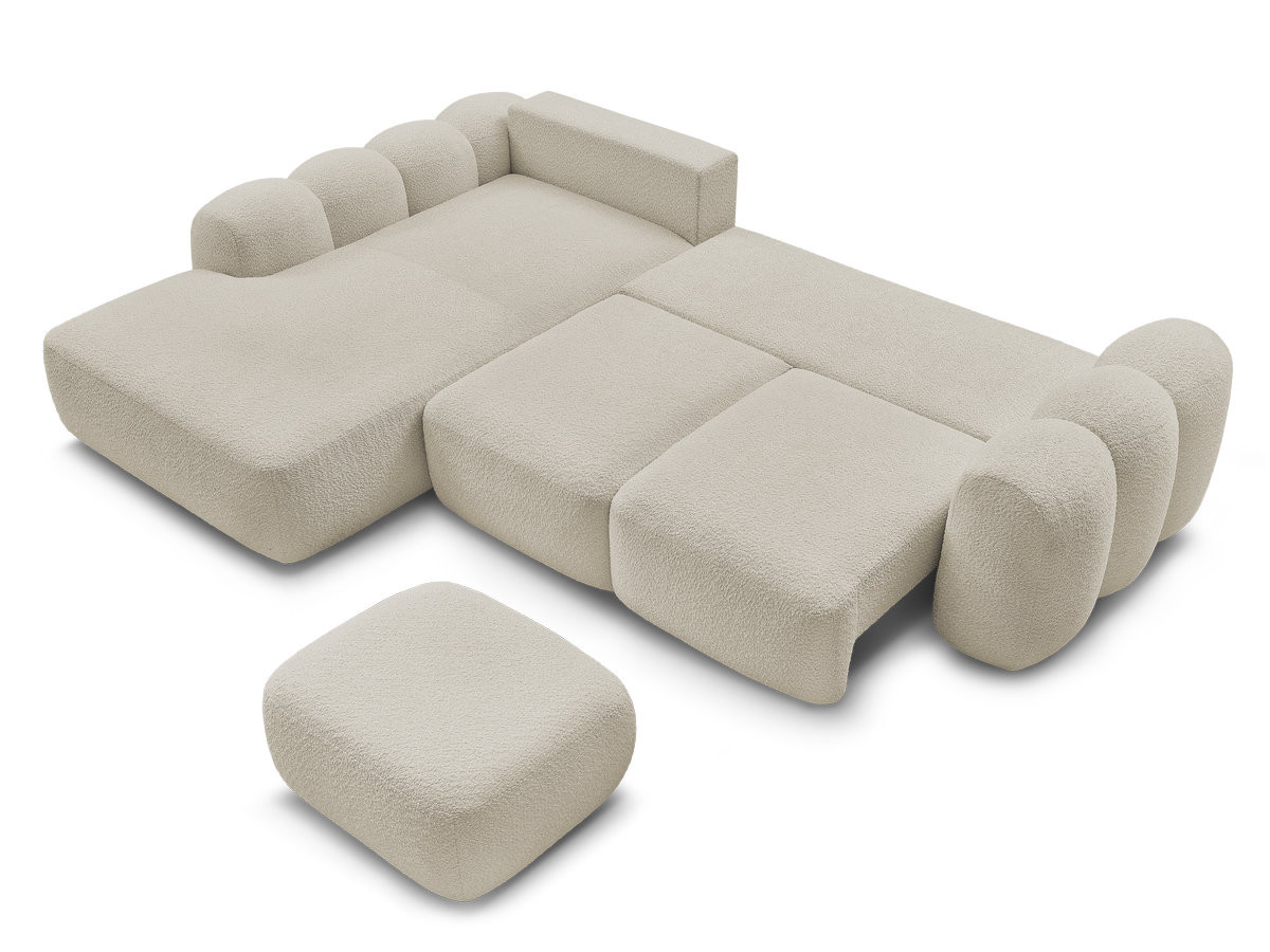 Bobochic Montaigne Ecksofa mit Schlaffunktion und Bettkasten und Pouf 288 × 196 cm Bouclé-Stoff Beige Ecke links
