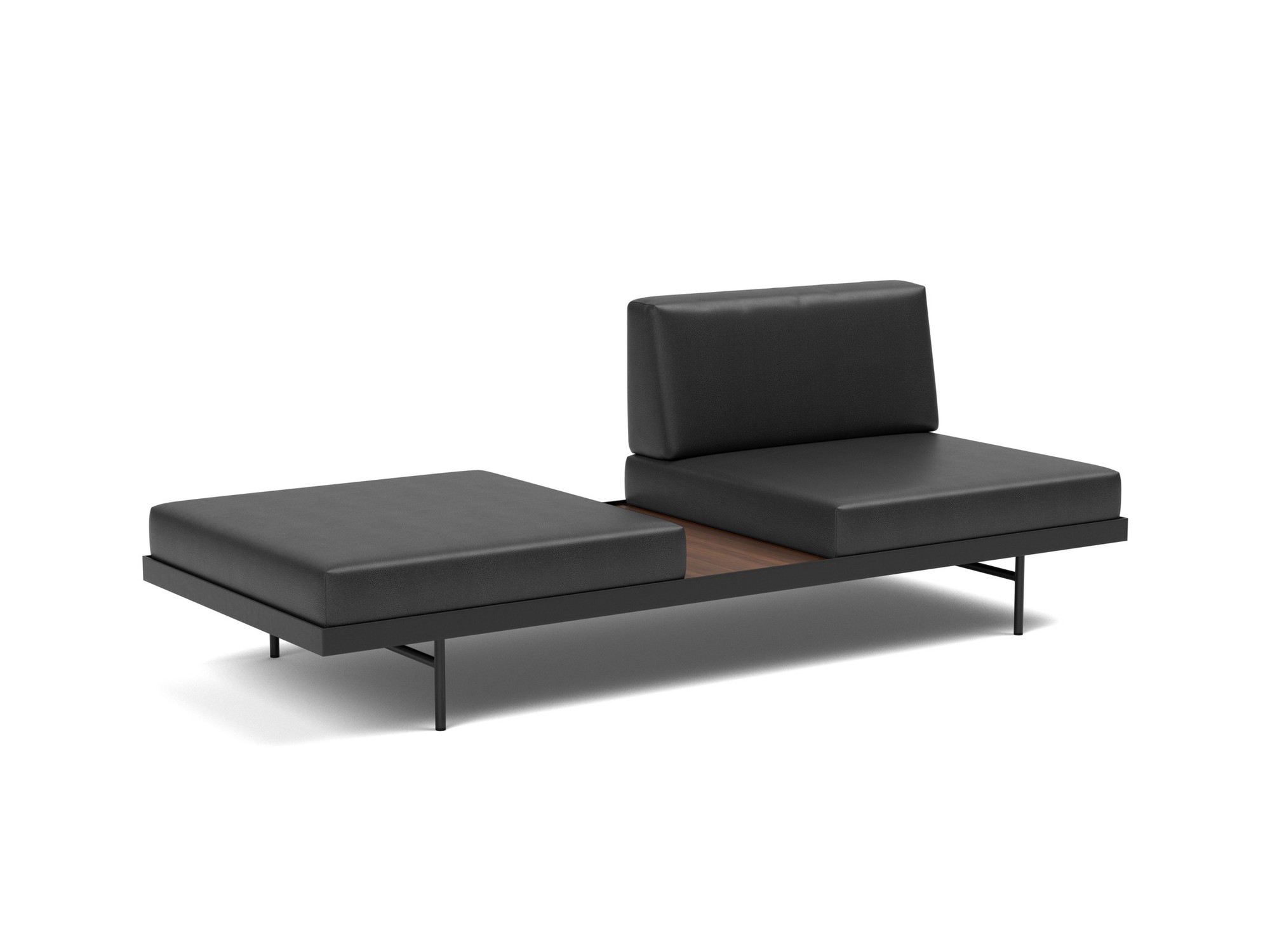 Tagesbett Puri Lederoptik Faunal 550-Black Beine mit Nussbaumtisch