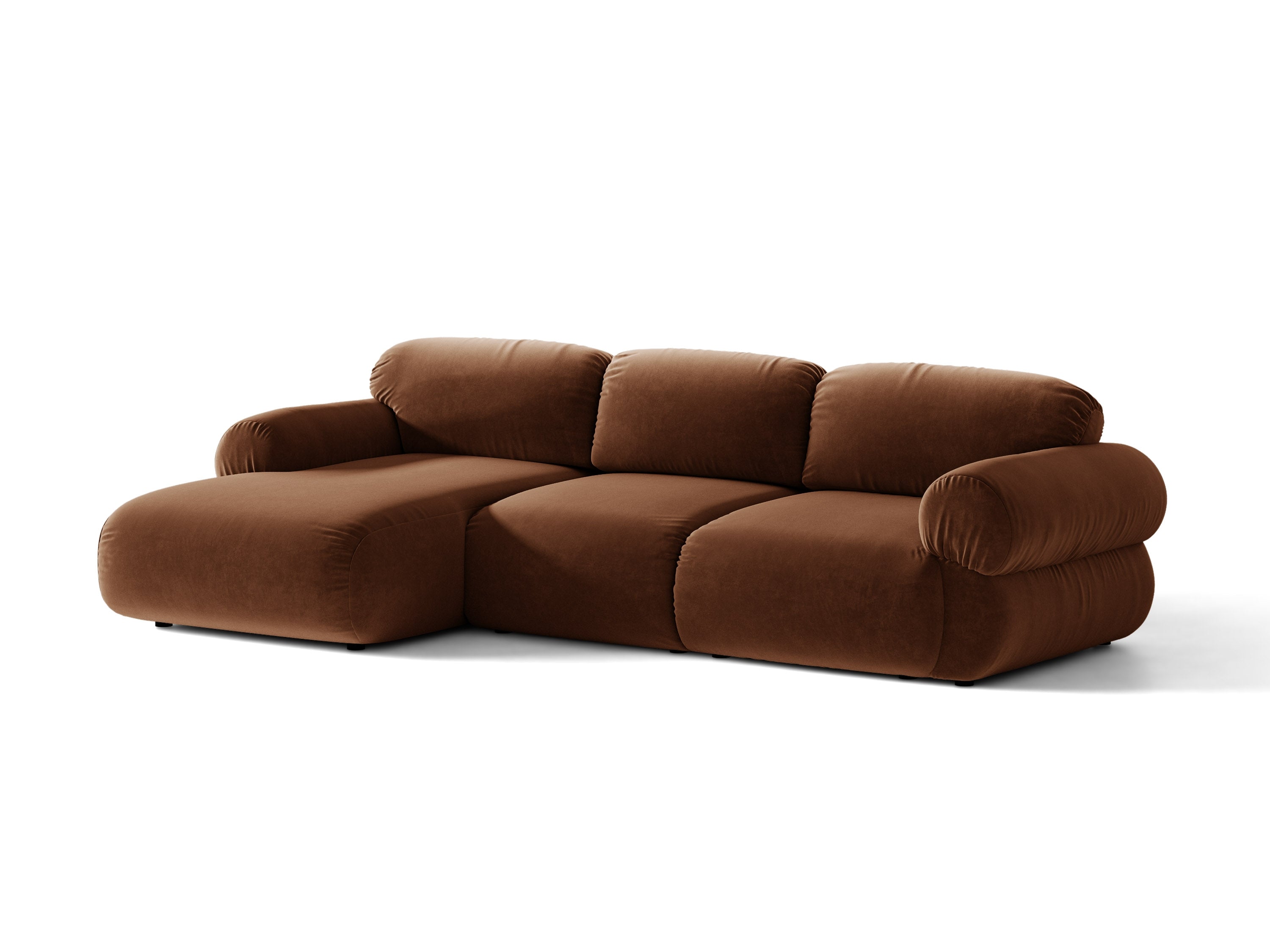 Micadoni Ophelia Ecksofa 6-Sitzer Links Samt Salvador Braun