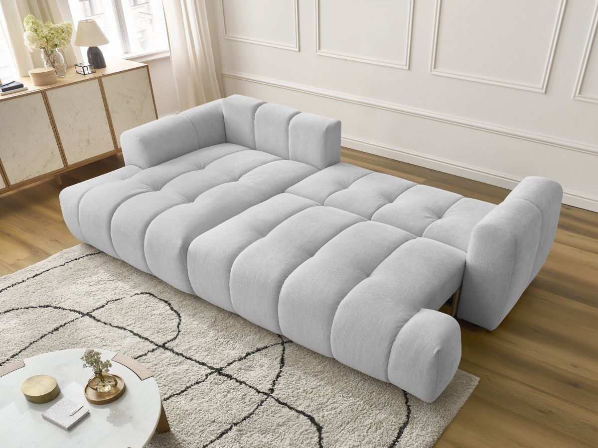 Bobochic Fuji Ecksofa mit Schlaffunktion und Bettkasten 292 × 160 cm Stoff Hellgrau Ecke links