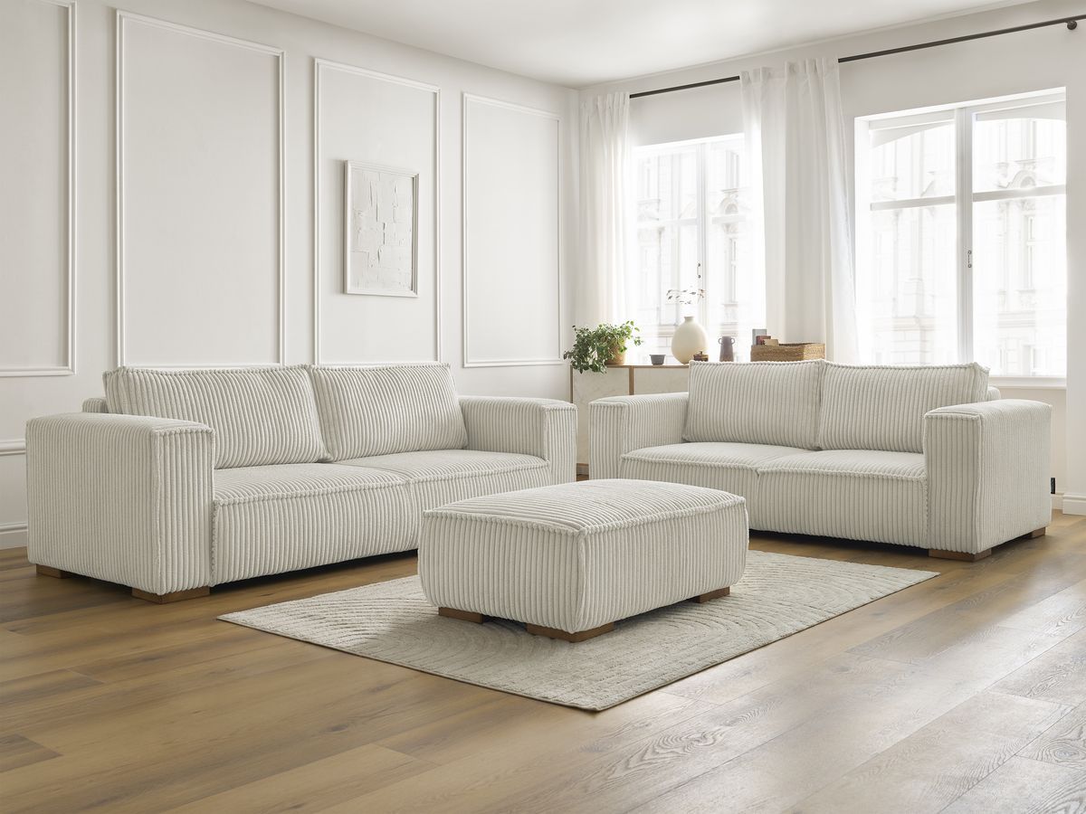 Bobochic Chelsea Sofa 6-Sitzer mit Pouf Breitcord weich Beige