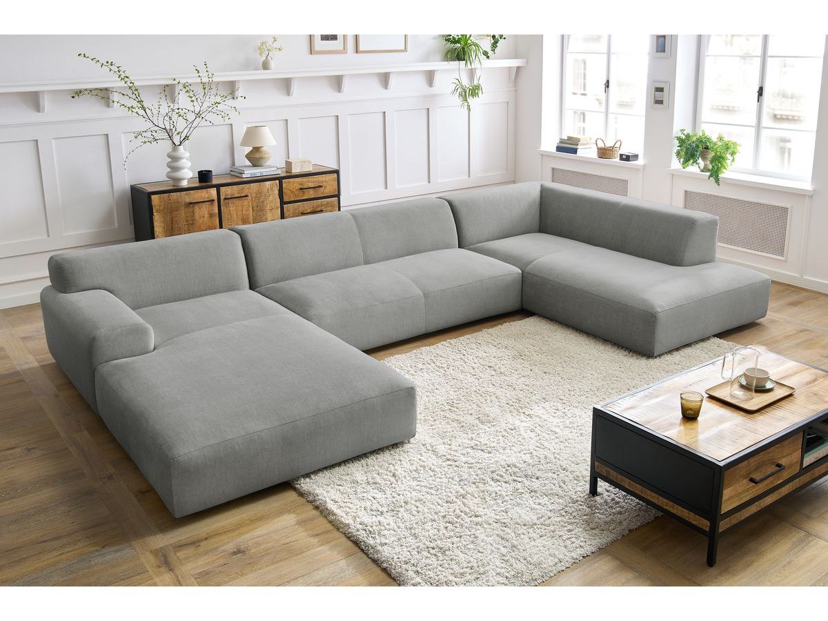 Bobochic Lavena Wohnlandschaft 399 × 220 cm Samt Hellgrau Ecke links