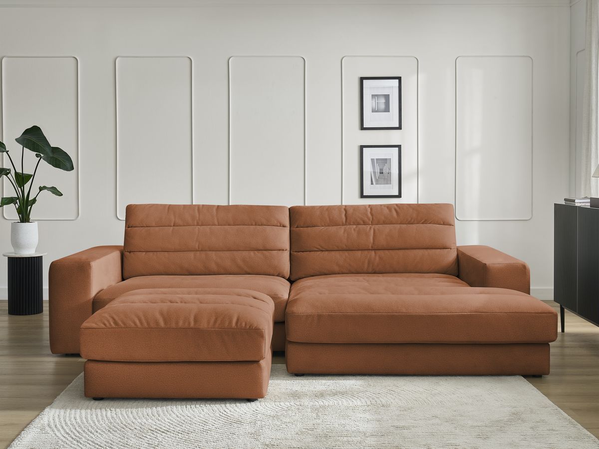 Bobochic Sierra Ecksofa mit Pouf Samt Orange Ecke rechts