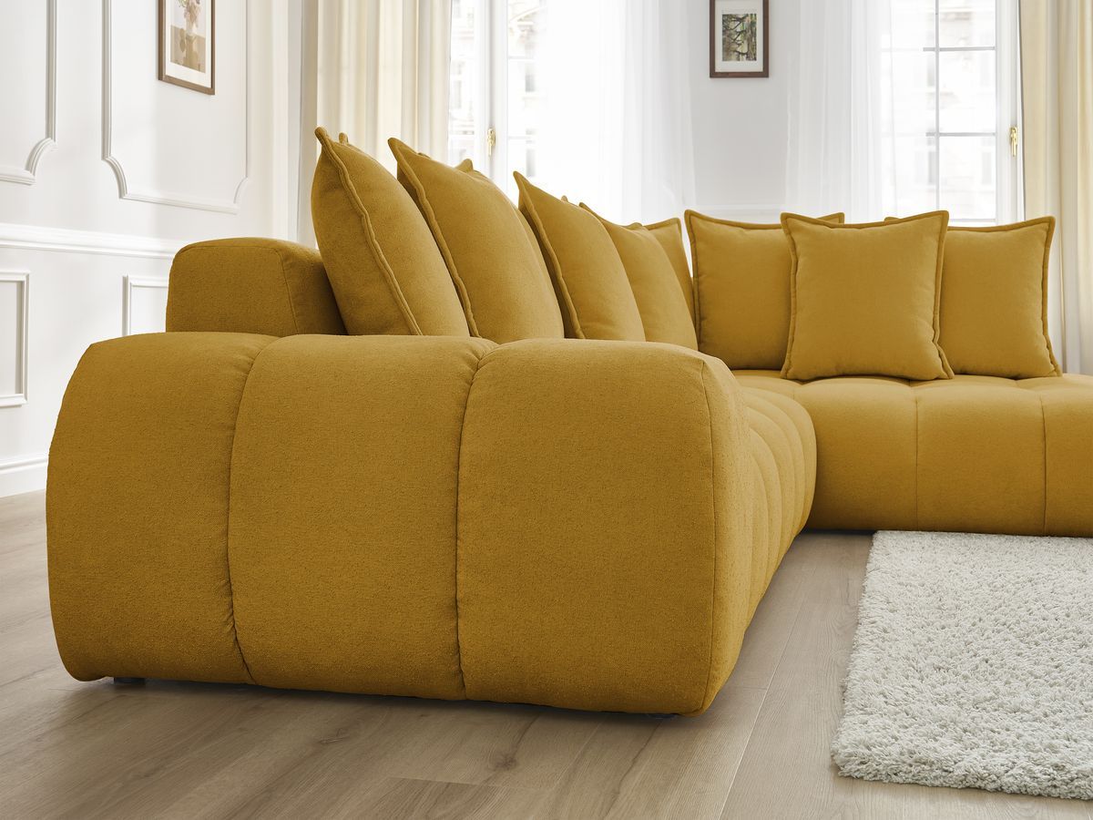 Bobochic Everest Ecksofa, 10 Kissen Strukturstoff Gelb Ecke rechts