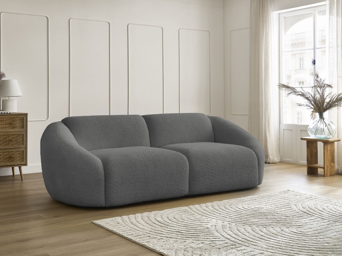Bobochic Tina Sofa 3-Sitzer Bouclé-Stoff Dunkelgrau