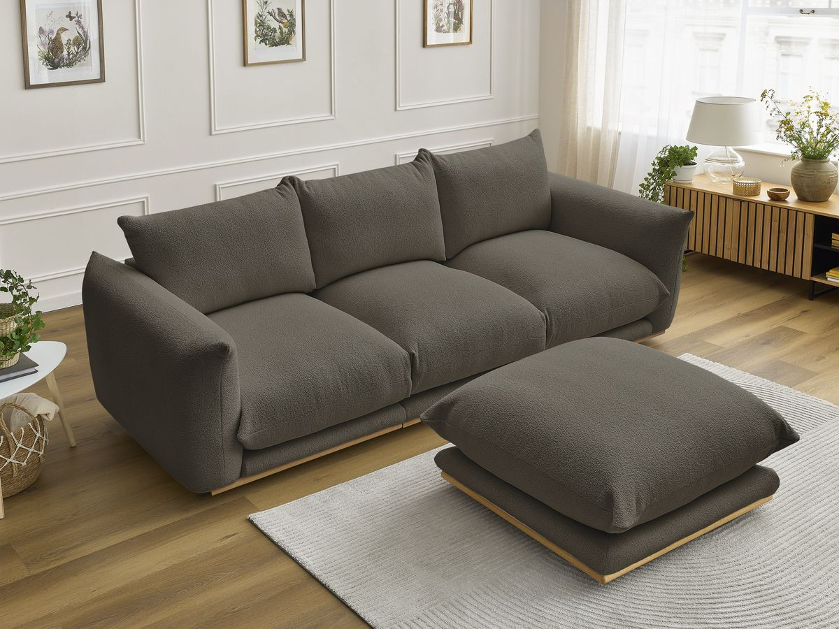 Bobochic Ernest Sofa 3-Sitzer mit Pouf 266 × 106 cm Bouclé-Stoff Braun