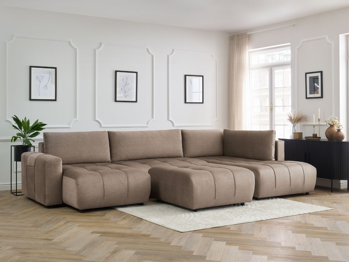 Bobochic Arsene Wohnlandschaft mit Pouf Samt Taupe Ecke links