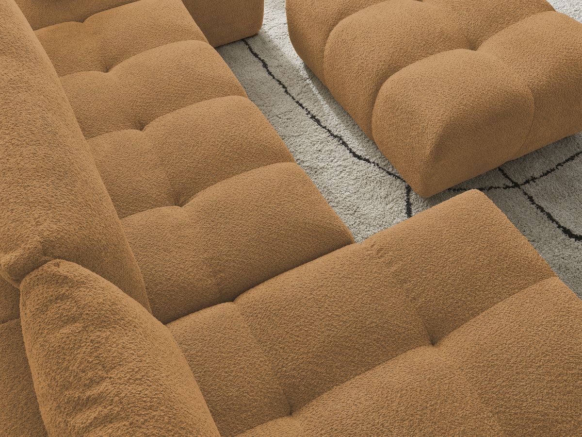 Bobochic Anakin Wohnlandschaft mit Pouf, 3 Kissen Bouclé-Stoff Gelb