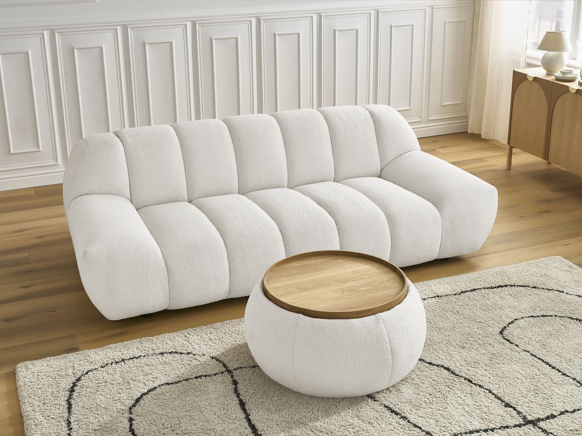 Bobochic Hayden Sofa 2-Sitzer mit Pouf Bouclé-Stoff Weiß