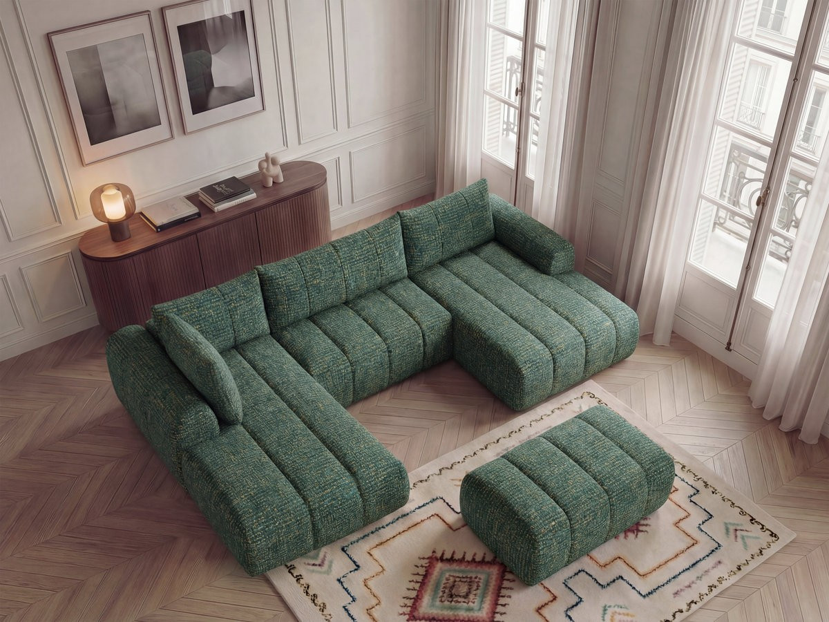 Bobochic Nesty Wohnlandschaft mit Pouf Melange-Stoff Dunkelgrün Ecke rechts