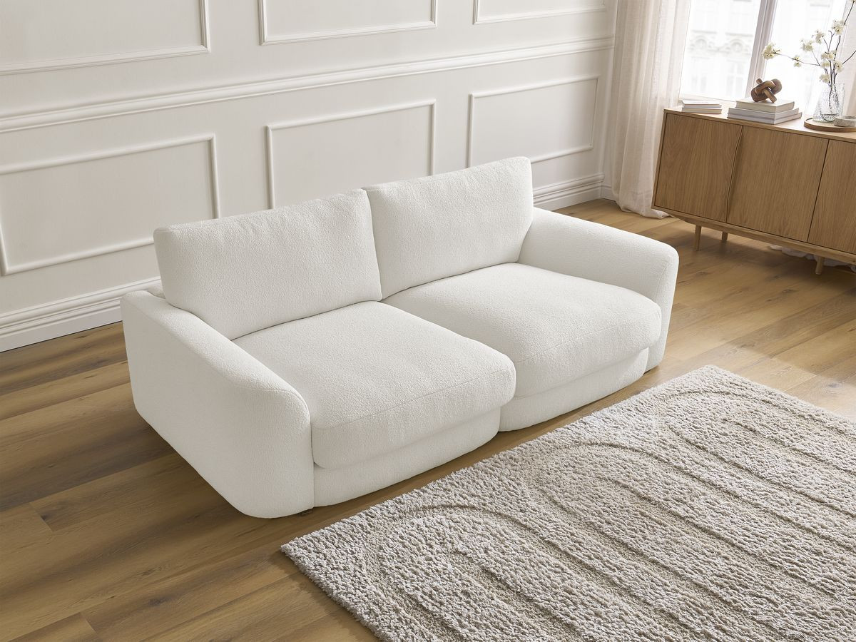 Bobochic Leonore Sofa 3-Sitzer Bouclé-Stoff Weiß