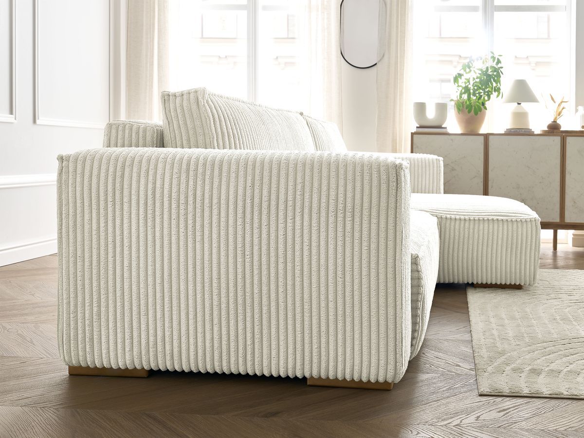 Bobochic Chelsea Ecksofa mit Schlaffunktion und Bettkasten Breitcord weich Beige