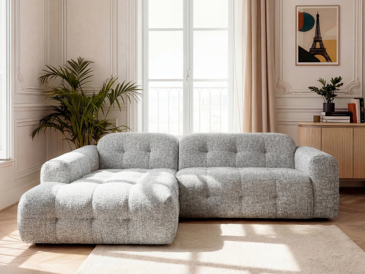 Bobochic Laura Ecksofa Melange-Stoff Hellgrau Ecke links