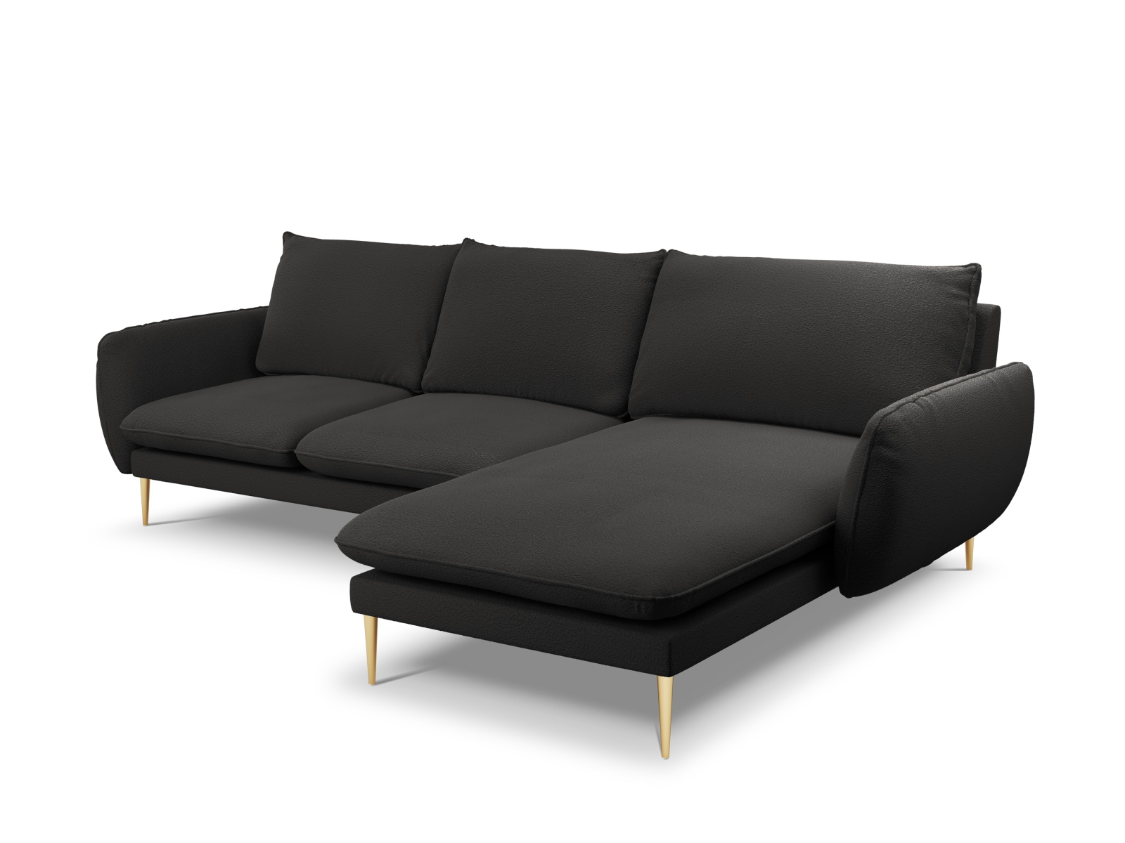 Cosmopolitan Design Ecksofa Vienna 5-Sitzer Boucle Ascot Schwarz Rechts Beine Gold