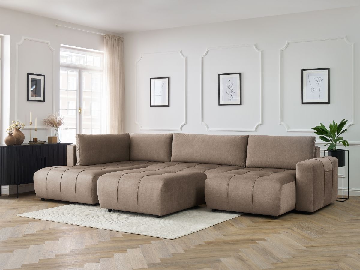 Bobochic Arsene Wohnlandschaft mit Pouf Samt Taupe Ecke rechts