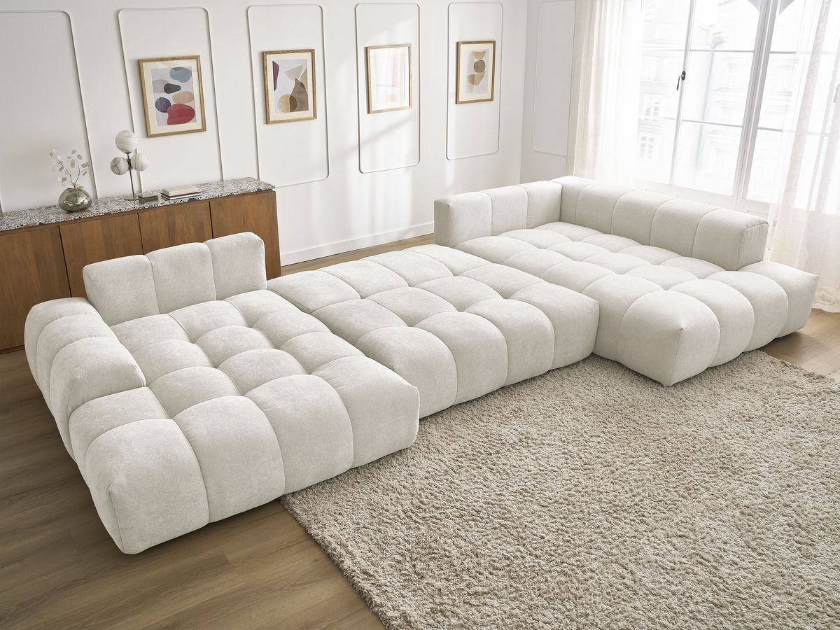 Bobochic Everest Wohnlandschaft, 6 Kissen Strukturstoff Weiß Ecke links