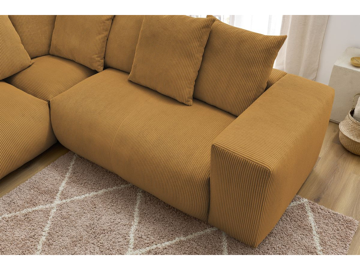 Bobochic Voltaire Ecksofa mit Pouf 322 × 268 cm Cordsamt Gelb Ecke rechts