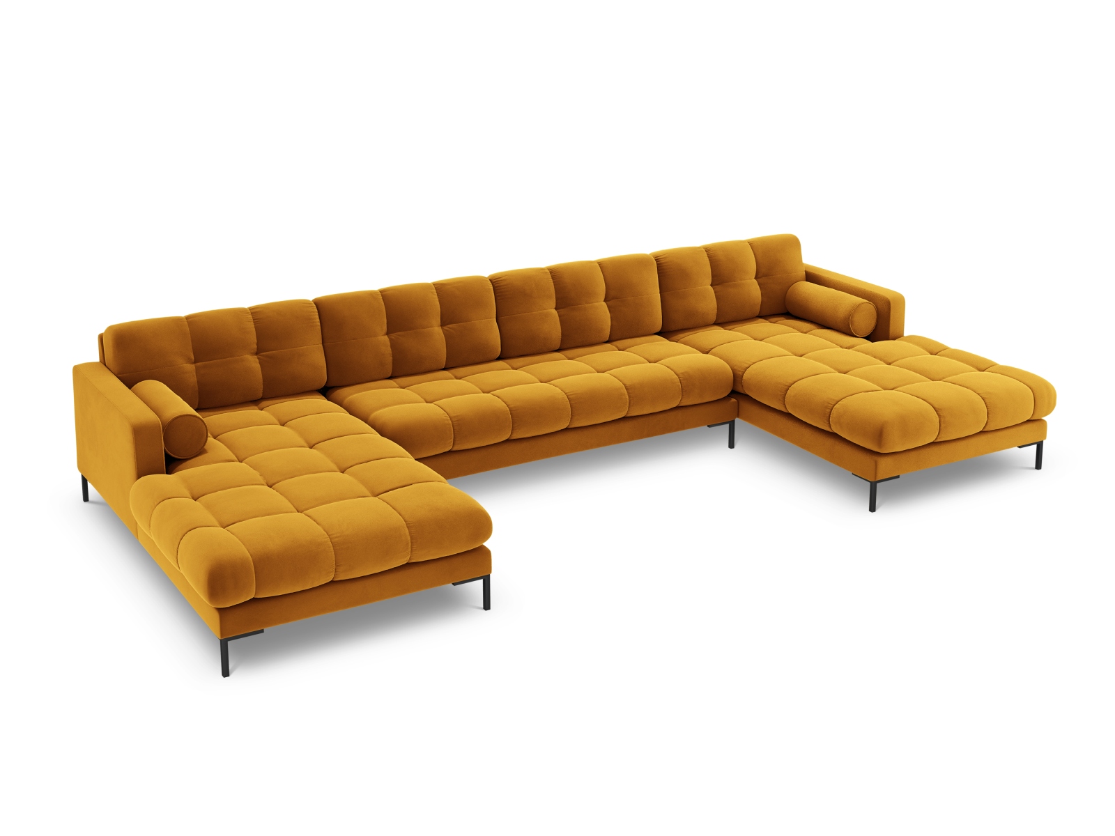 Cosmopolitan Design Panoramasofa Bali 7-Sitzer 383 cm Samt Bluvel Gelb Beine Schwarzes Metall