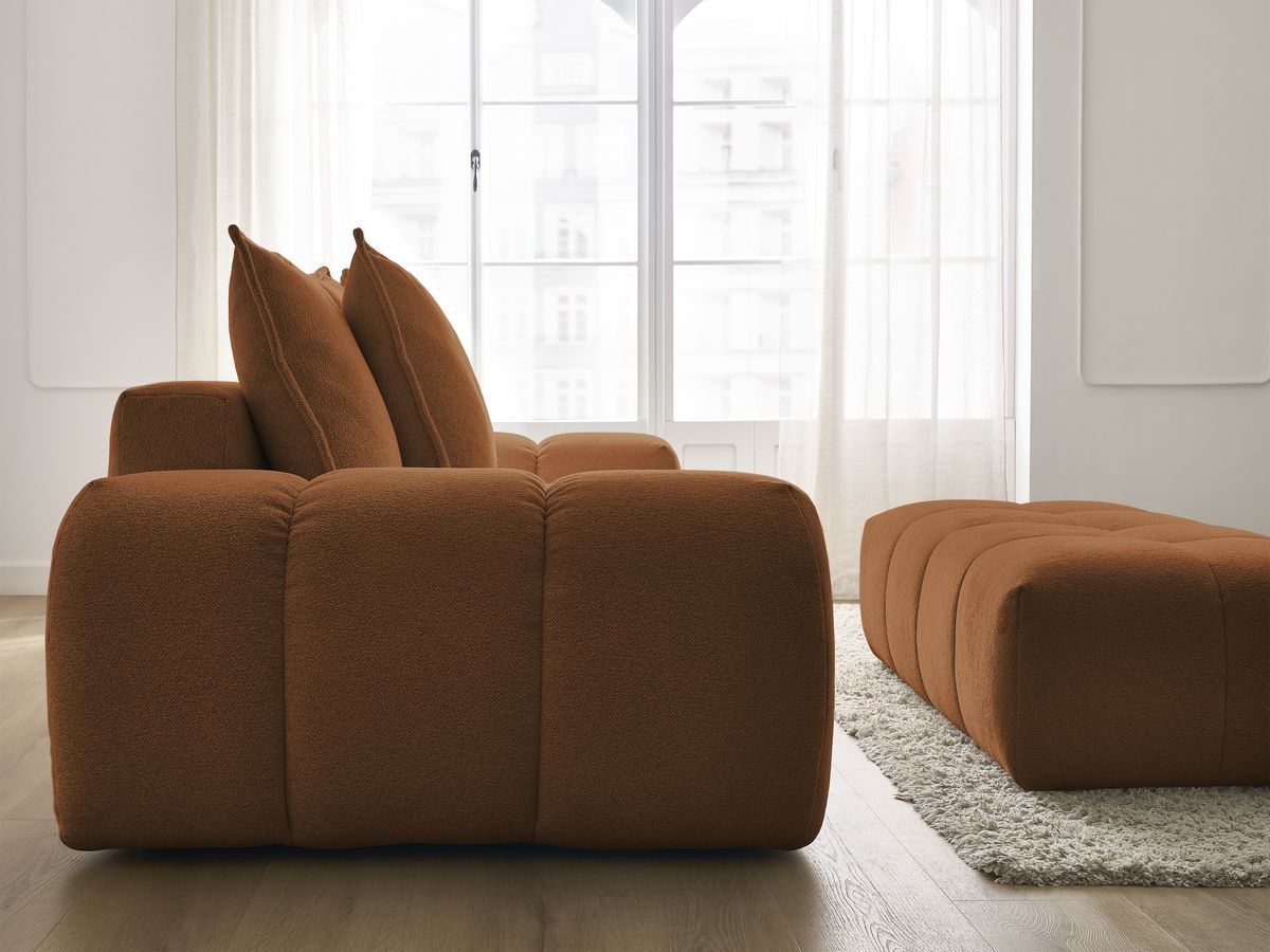 Bobochic Everest Schlafsofa 3-Sitzer mit Bettkasten und Pouf, 5 Kissen Melange-Stoff Orange