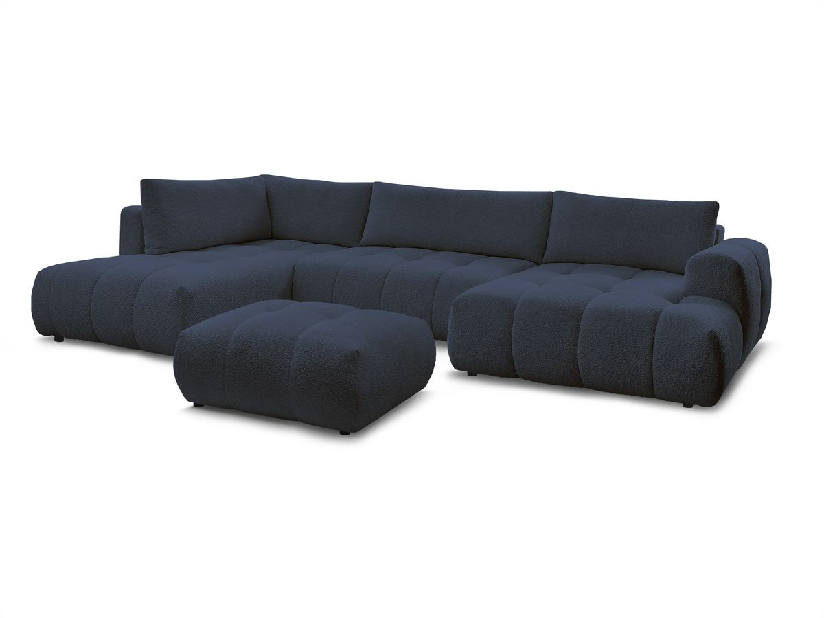 Bobochic Fuji Wohnlandschaft mit Pouf Bouclé-Stoff Dunkelblau Ecke rechts