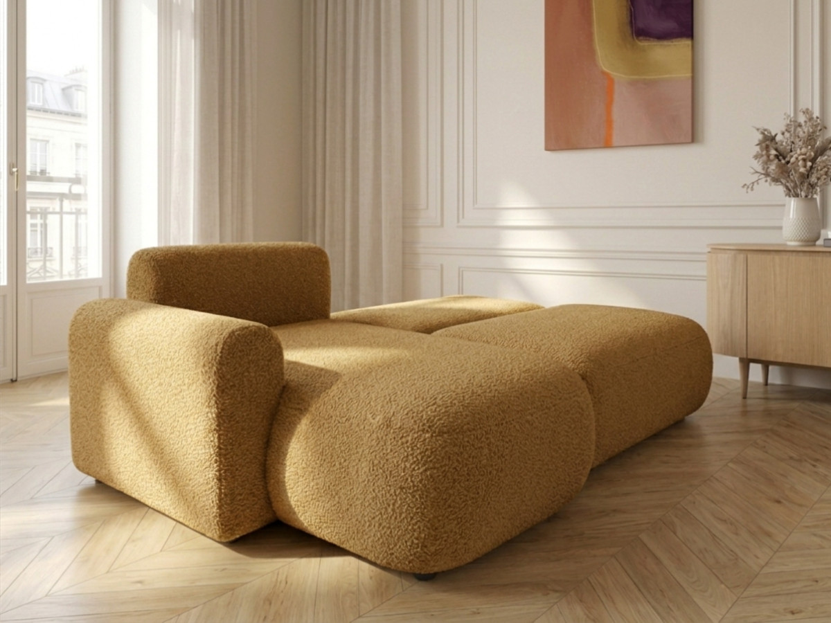 Bobochic Tango Ecksofa mit Schlaffunktion und Bettkasten Bouclé-Stoff Gelb Ecke links