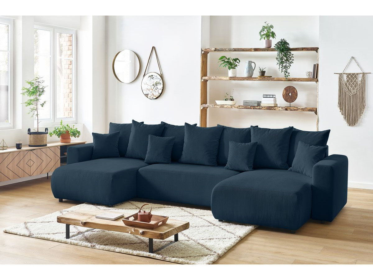 Bobochic Envy Wohnlandschaft mit Pouf Cordsamt Dunkelblau