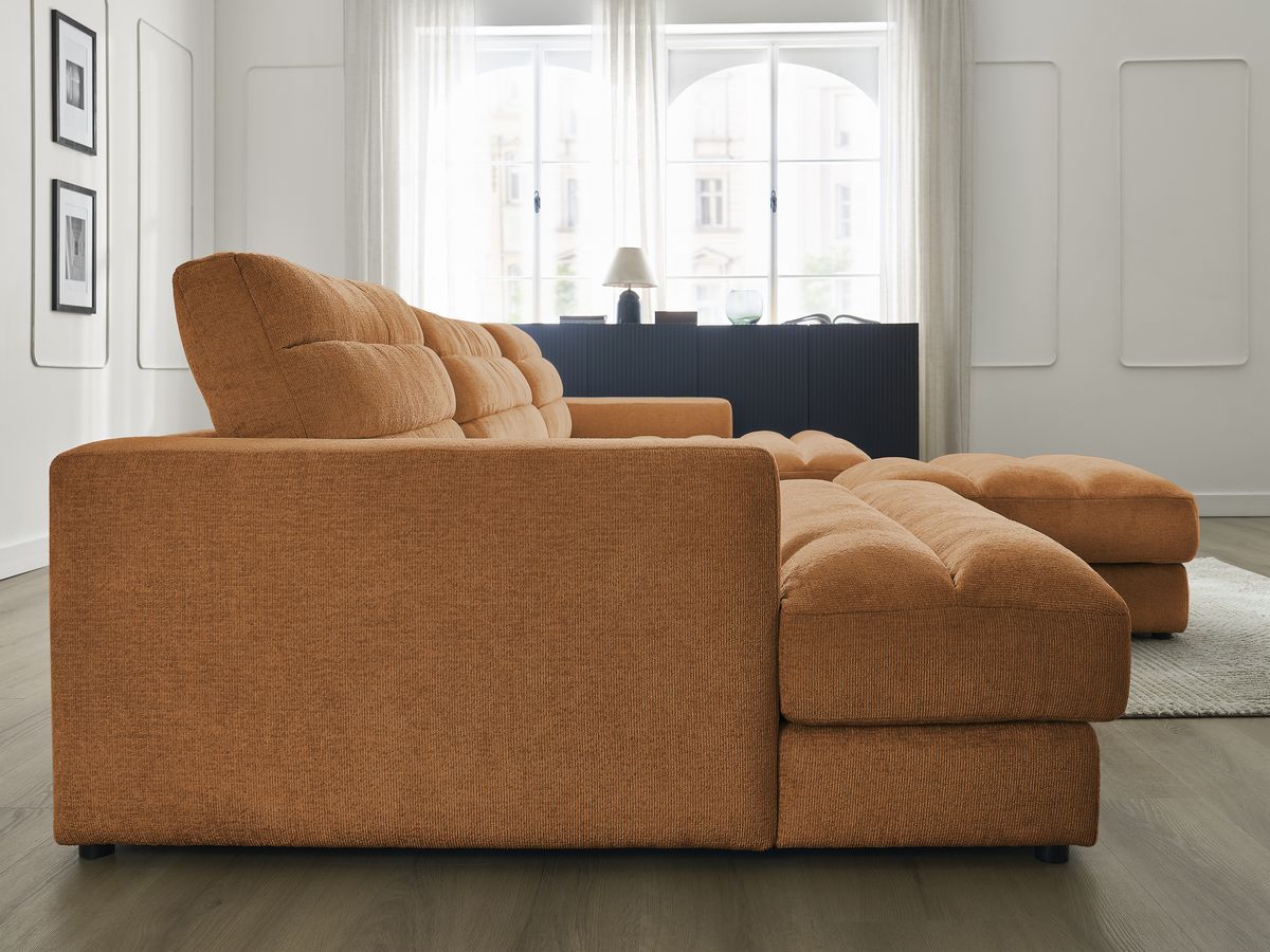 Bobochic Sierra Wohnlandschaft mit Pouf Strukturstoff Orange