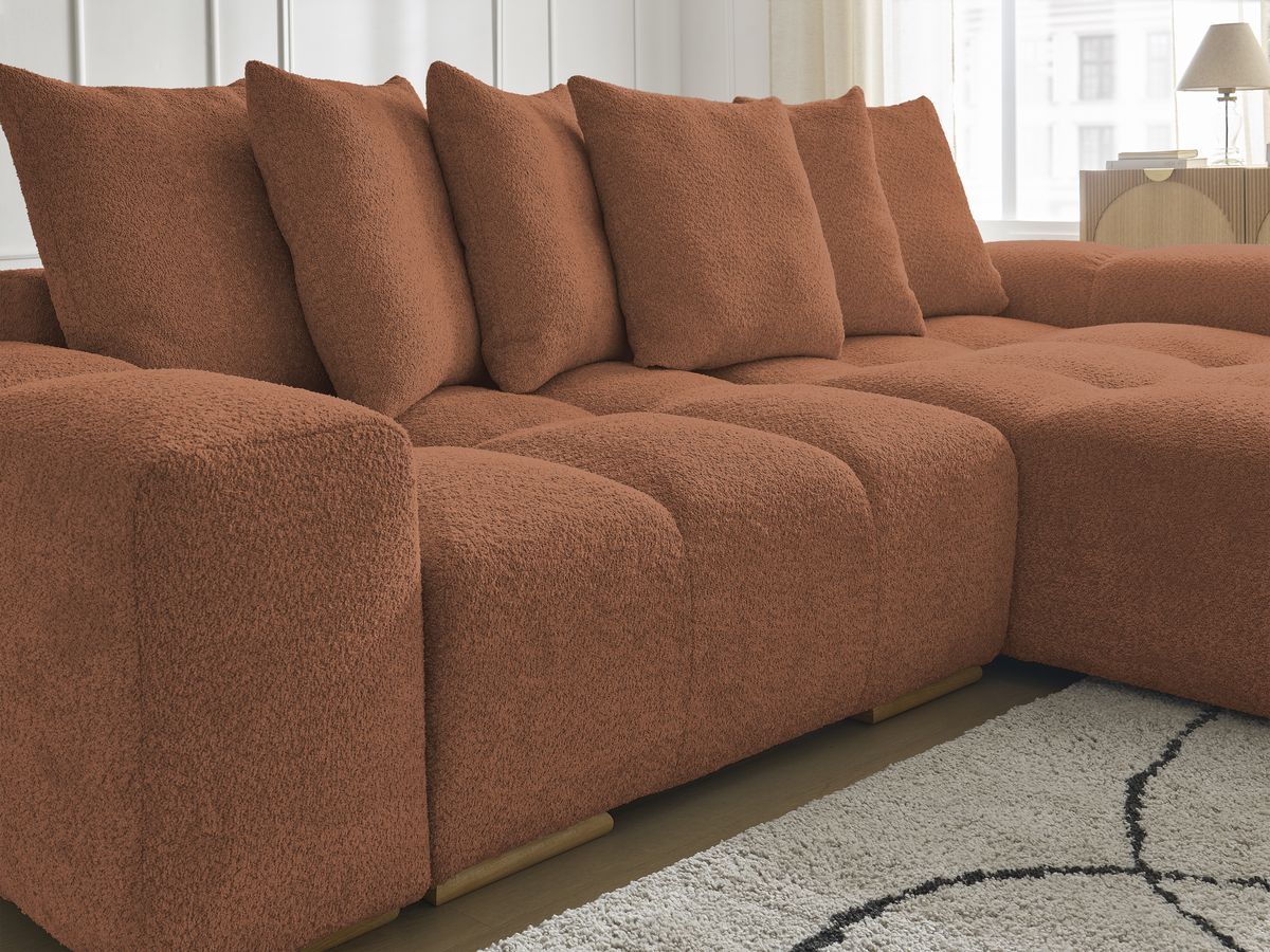 Bobochic Anakin Ecksofa, 6 Kissen Bouclé-Stoff Orange