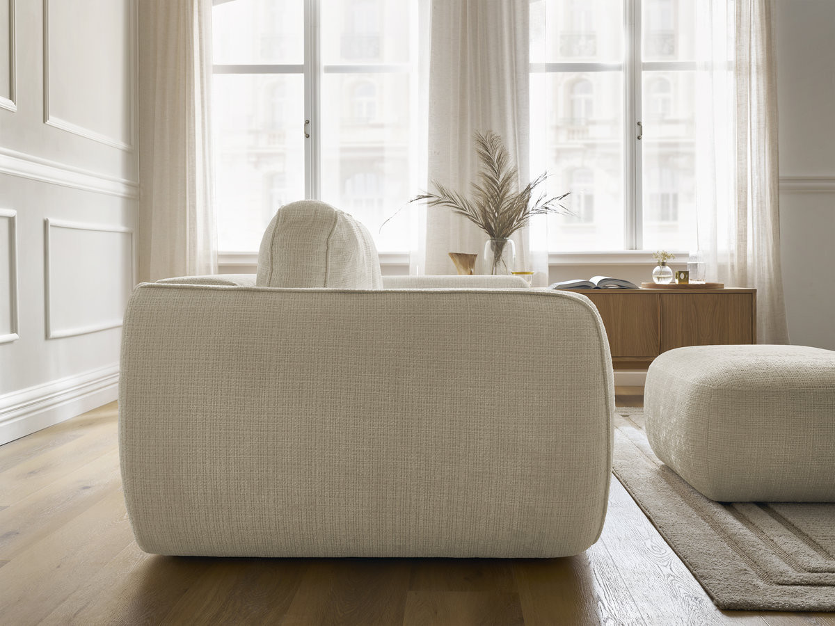 Bobochic Denise Schlafsofa 3-Sitzer mit Bettkasten und Pouf Strukturstoff Beige