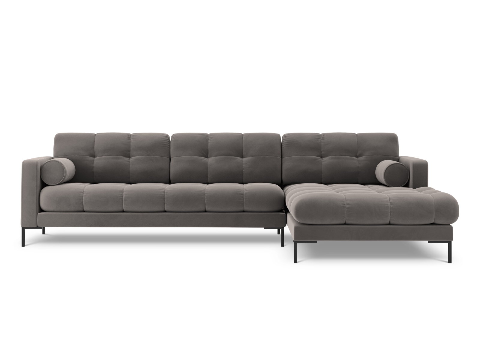 Cosmopolitan Design Ecksofa Bali 5-Sitzer Samt Bluvel Hellgrau Rechts Beine Schwarzes Metall