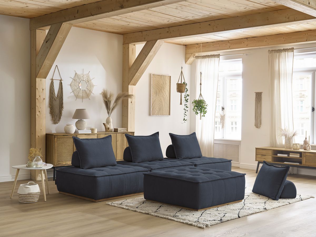 Bobochic Elisa Sofa 4-Sitzer Strukturstoff Dunkelblau