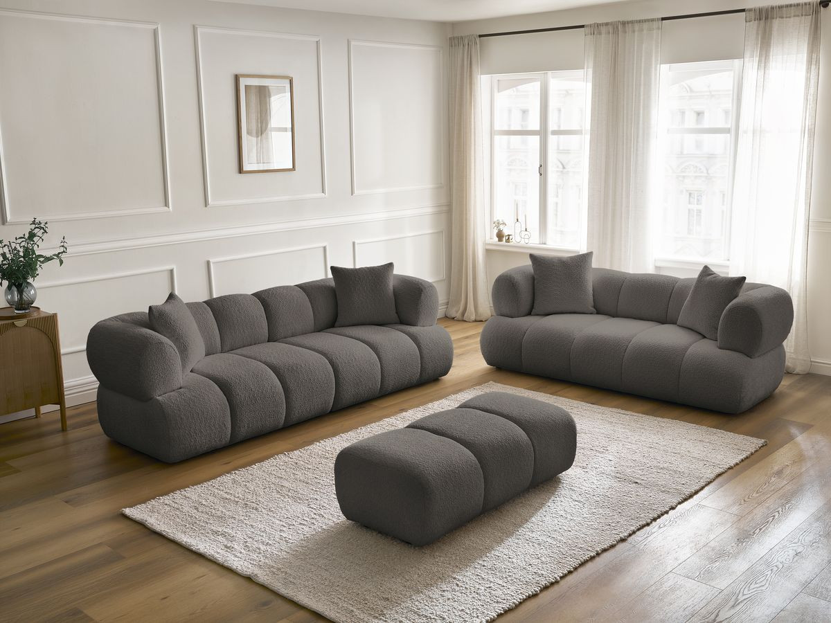 Bobochic Pamira Sofa 5-Sitzer mit Pouf Bouclé-Stoff Braun