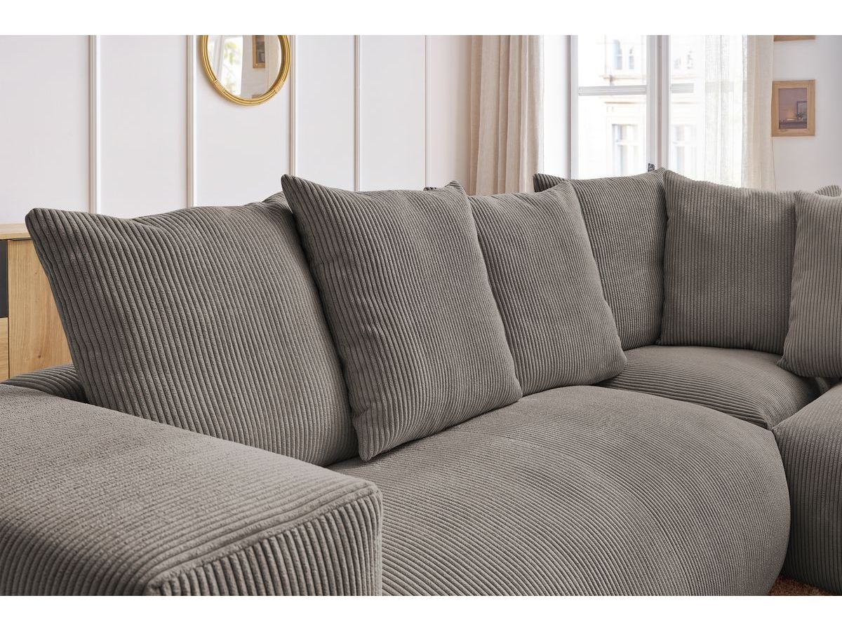 Bobochic Voltaire Ecksofa mit Pouf 268 × 214 cm Cordsamt Taupe Ecke rechts