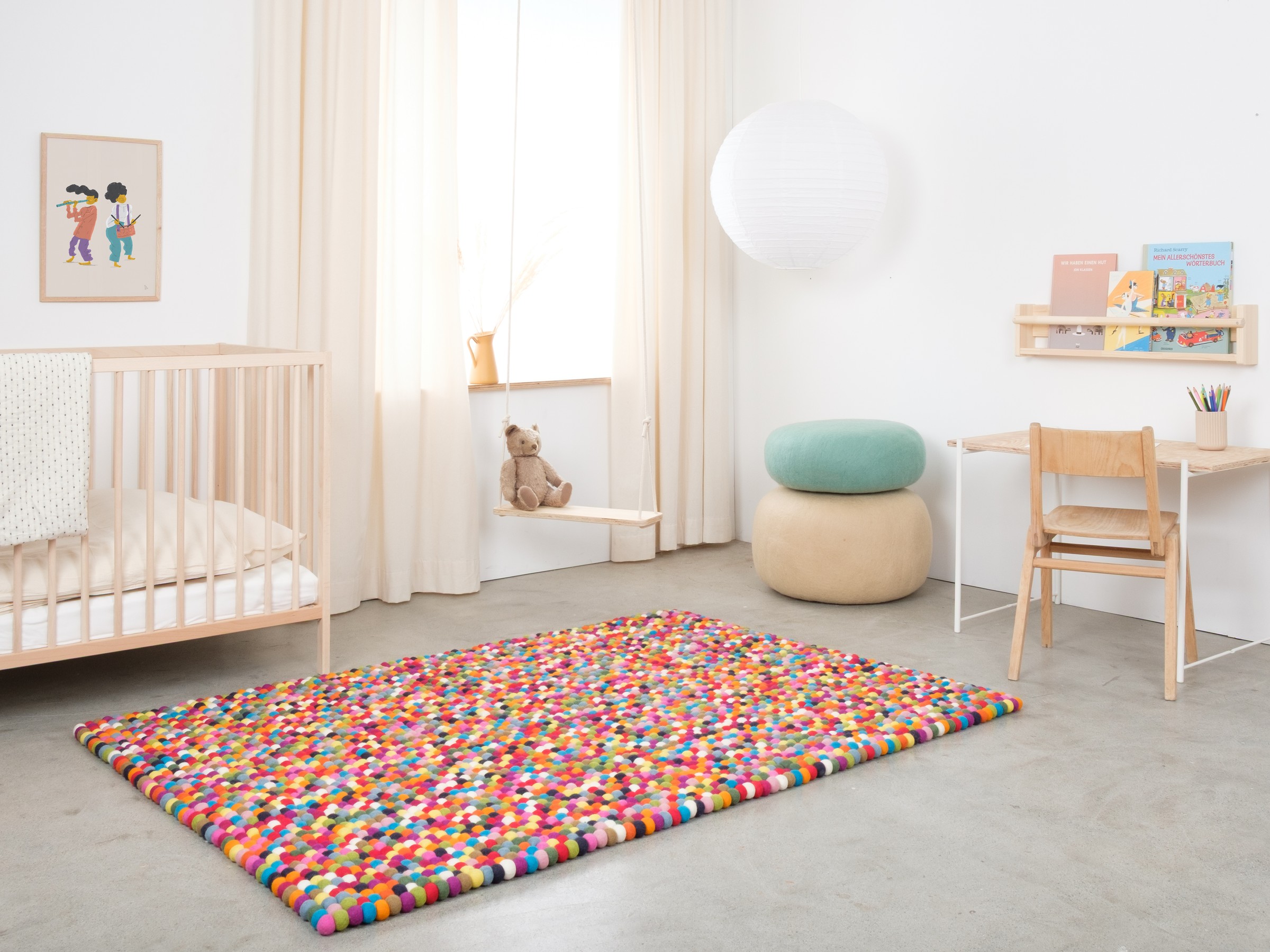 myfelt Lotte Filzkugelteppich Bunt rechteckig 120 x 170 cm