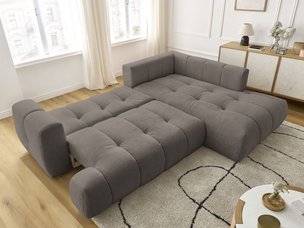 Bobochic Fuji Ecksofa mit Schlaffunktion und Bettkasten 282 × 204 cm Stoff Taupe Ecke rechts