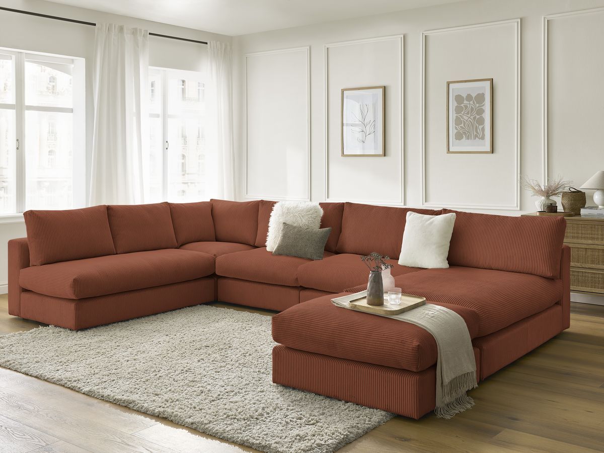 Bobochic Paris Ecksofa mit Pouf 369 × 167 cm Cordsamt Orange