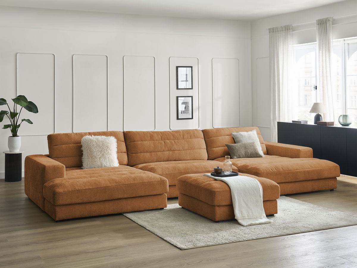 Bobochic Sierra Wohnlandschaft mit Pouf Strukturstoff Orange