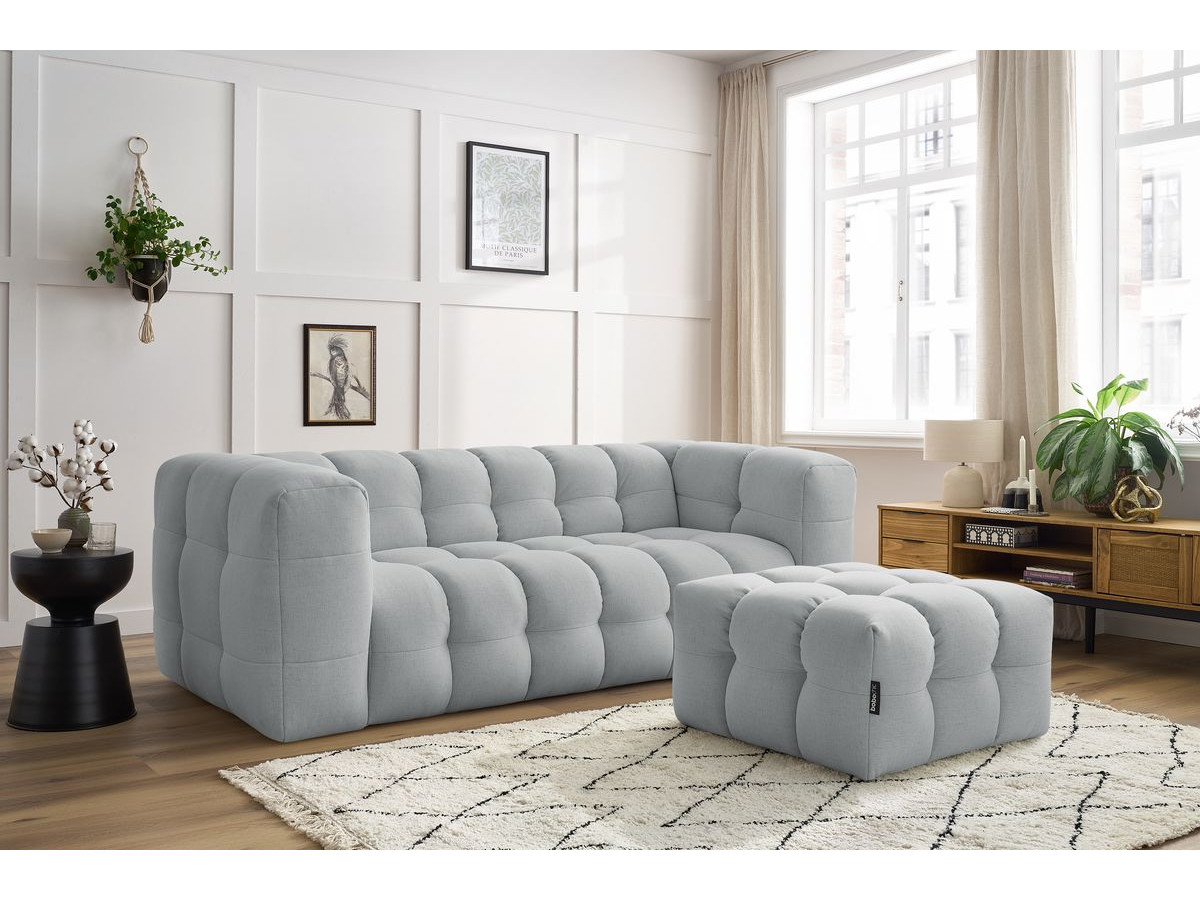 Bobochic Cloud Schlafsofa 3-Sitzer mit Pouf Stoff Hellgrau