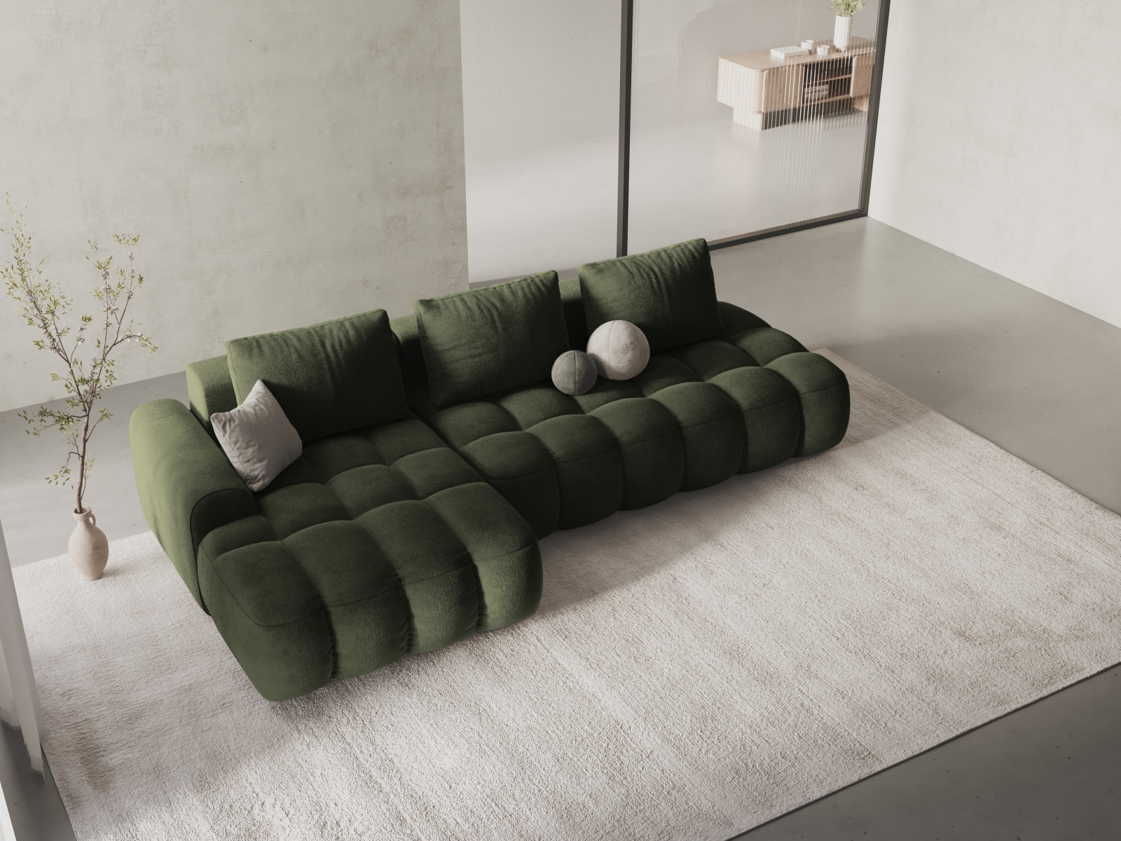 Cosmopolitan Design Ecksofa Linz 3-Sitzer offen mit Schlaffunktion Samt Vogue Grün Links