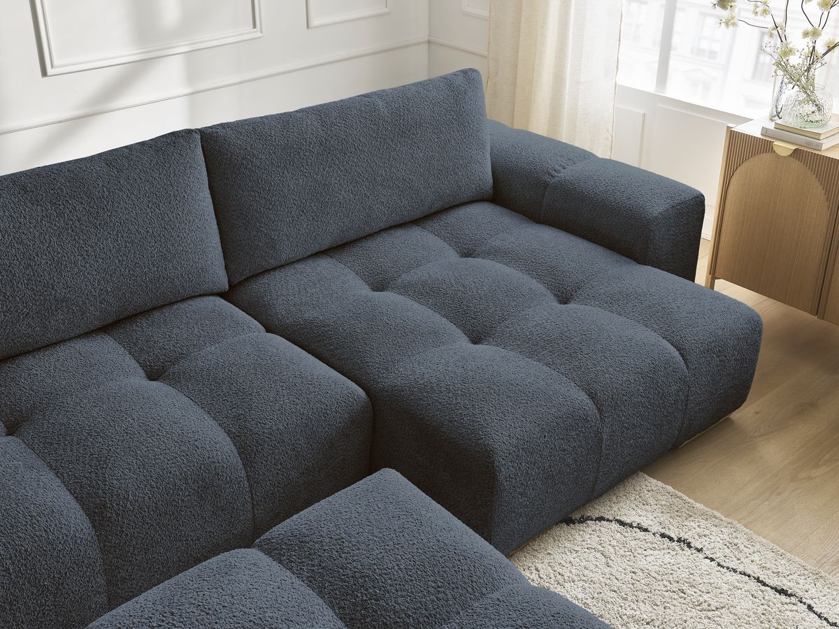 Bobochic Anakin Wohnlandschaft mit Pouf, 3 Kissen Bouclé-Stoff Dunkelblau