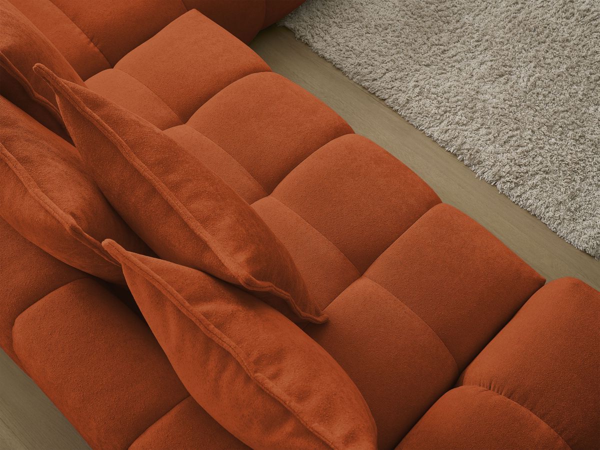 Bobochic Everest Ecksofa mit Schlaffunktion und Bettkasten 320 × 212 cm, 10 Kissen Strukturstoff Orange Ecke rechts