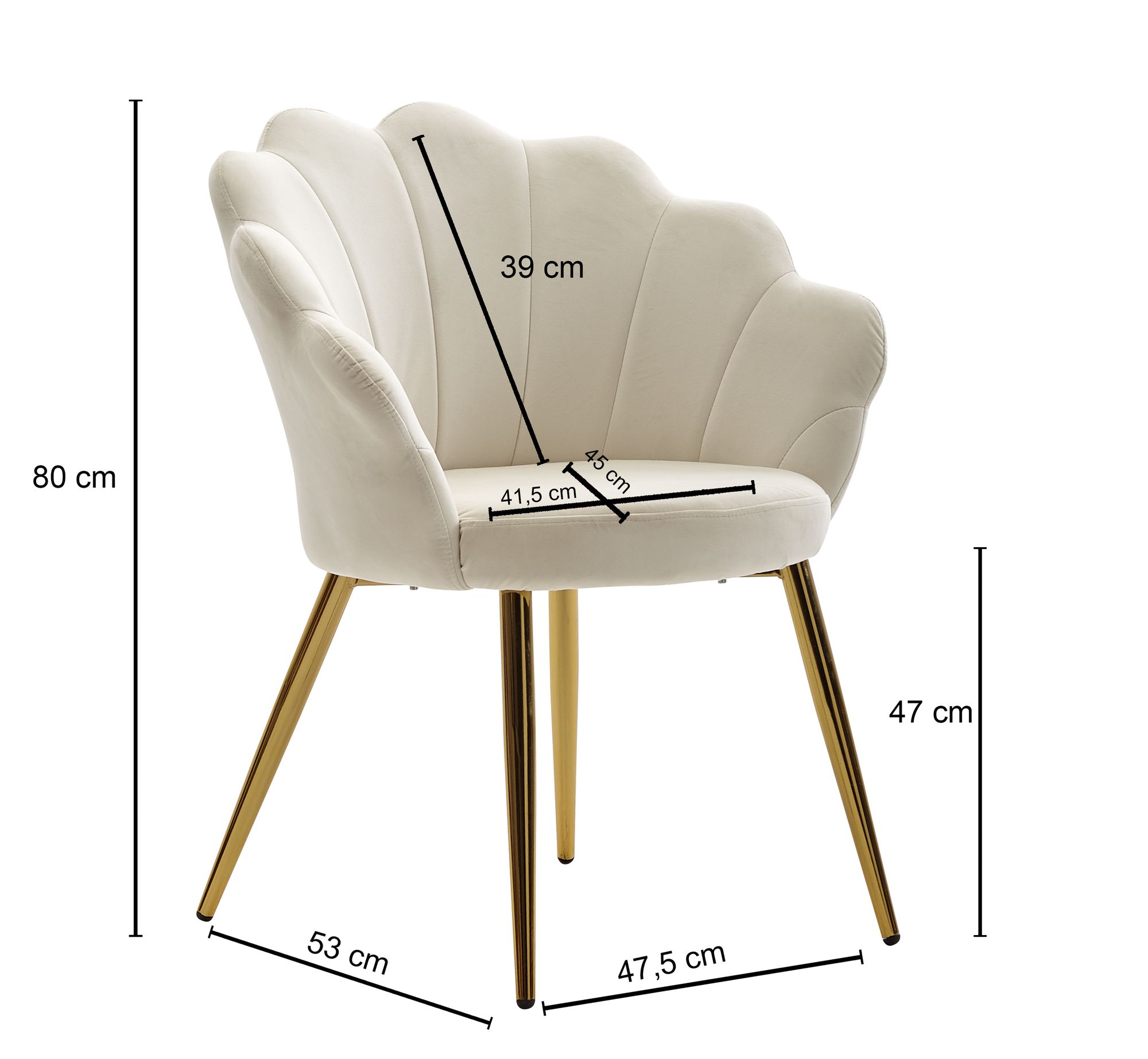 Esszimmerstuhl Eyrarbakki Samt Weiß 47,5 × 53 × 80 cm