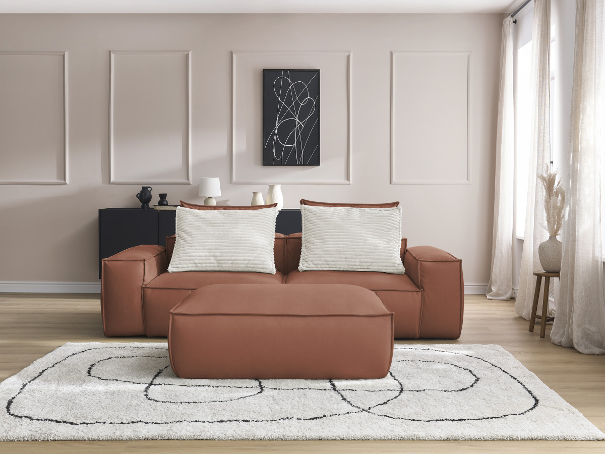 Bobochic Boheme Sofa 3-Sitzer mit Pouf Kunstleder Dunkelbraun