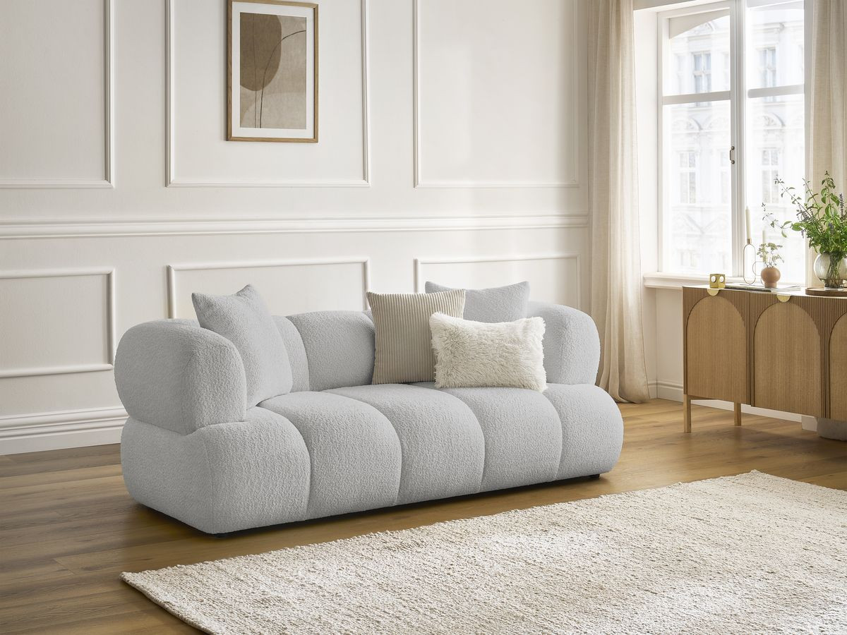 Bobochic Pamira Sofa 2-Sitzer Bouclé-Stoff Hellgrau
