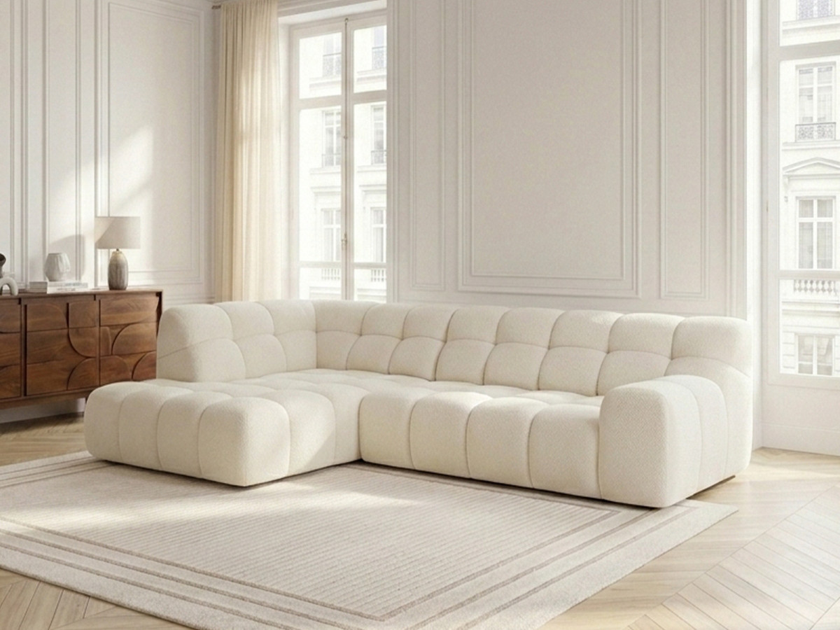Bobochic Andre Ecksofa mit Schlaffunktion Chenille Weiß Ecke links
