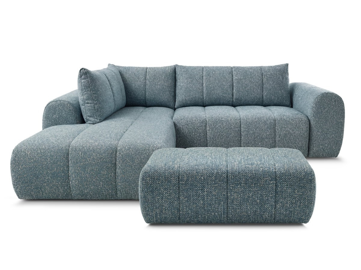 Bobochic Nesty Ecksofa in L-Form, 256 cm, mit Pouf Melange-Stoff Blau Ecke links